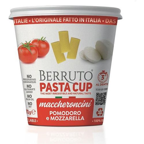 Berruto pasta cup, Maccheroncini Pomodoro e Mozzarella, 70g instant tjestenina slika 1