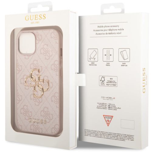 GUESS maska za iPhone 15 LEATHER 4G METAL LOGO PINK slika 2