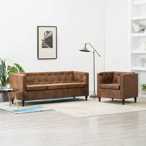 2-dijelni set sofa Chesterfield s presvlakom od tkanine smeđi slika 10