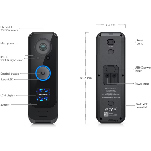 Dual-camera 4K video doorbell with programmable display  fingerprint access and integrated porch lig slika 5