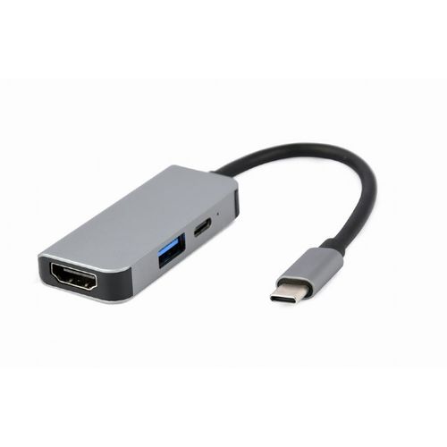 Gembird A-CM-COMBO3-02 USB Type-C 3-in-1 multi-port adapter (USB port + HDMI + PD), silver slika 1