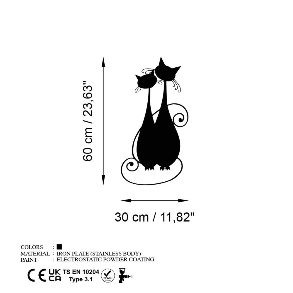 Dekorativni Metalni Zidni Ukras Cat 10 - v2 u Crnoj Boji slika 6