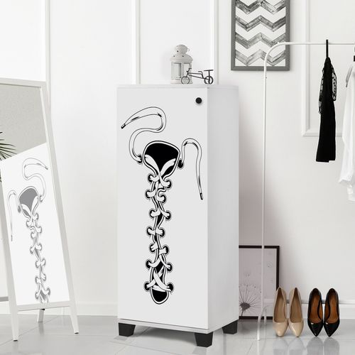 Woody Fashion Ormarić za cipele, Bijela boja Crno, Filinta Bağcık - White slika 1