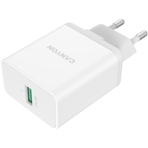 Canyon, QC3.0 36W WALL Charger with 1-USB A Input: 100V-240V, Output: USB-A:QC3.0 36W (5V3A/9V3.0A/12V3.0A), Eu plug , Over- Voltage , over-heated, over-current and short circuit protection Compliant with CE RoHs,ERP.Size:90*46*27.5mm, 71g, Whi slika 2