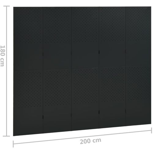 Sobna pregrada s 5 panela crna 200 x 180 cm čelična slika 6