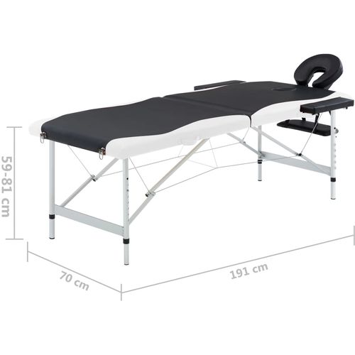 Sklopivi masažni stol s 2 zone aluminijski crno-bijeli slika 9