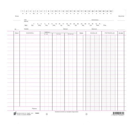 K-3311 KARTICA MATERIJALNOG KNJIGOVODSTVA; Komad, 24 x 22 cm slika 2