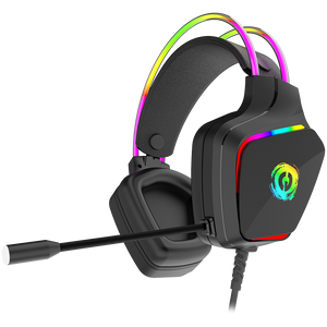 CANYON Darkless GH-9A, RGB gaming headset with Microphone, Microphone frequency response: 20HZ~20KHZ, ABS+ PU leather, USB*1*3.5MM jack plug, 2.0M PVC cable, weight:280g, black