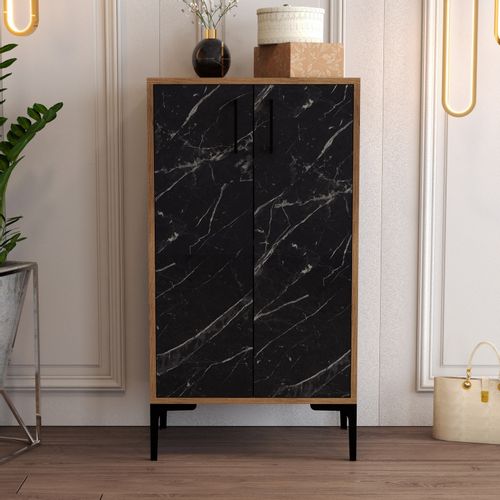 Woody Fashion Ormar za cipele, Prag - Walnut, Black Marble slika 2