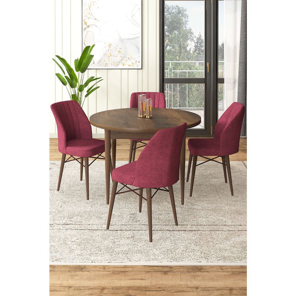 Rox - Baroque, Burgundski Barokni Set Trpezarijskog Stola i Stolica (5 Komada) slika 1