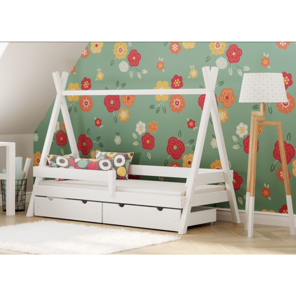 Drveni dječji krevet Tipi Plus sa ladicama - 190x90cm - Bijeli slika 1