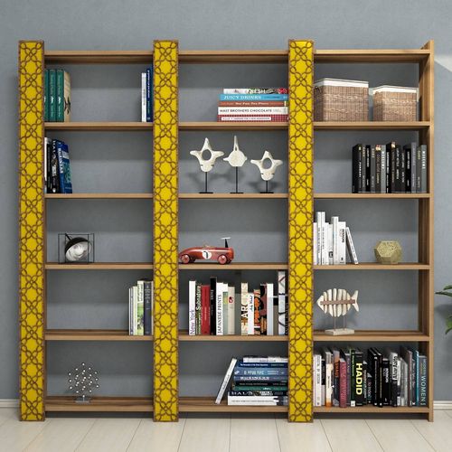 Woody Fashion Polica za knjige, City 3 - Walnut, Yellow slika 2