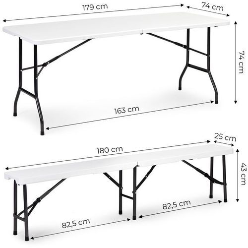 ModernHome Sklopivi sto 180cm + 2 klupe beli NZK-180S + 2PCS BK-180 slika 6