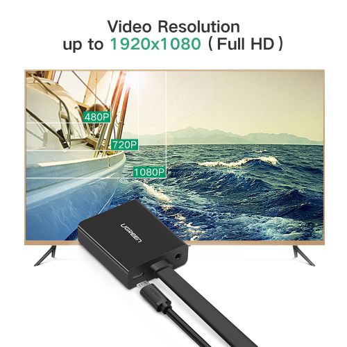 Ugreen HDMI na VGA pretvarač s 3.5mm audio izlazom i MicroUSB napajanjem, crni slika 5