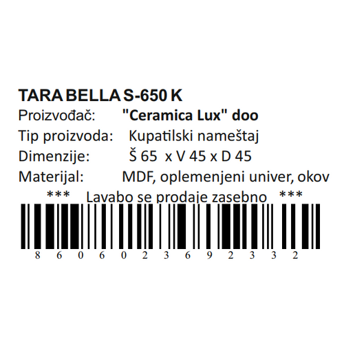 Ceramica lux   Tara Bella donji deo S-650 konzolna 300001 slika 5