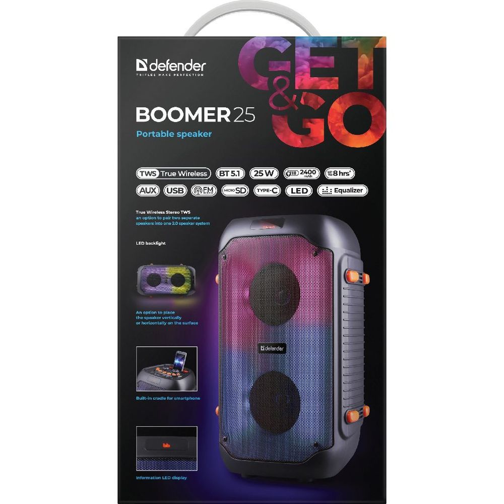 Prijenosni zvučnik Defender Boomer 25, BT/FM/USB/microSD, RMS 25W slika 4