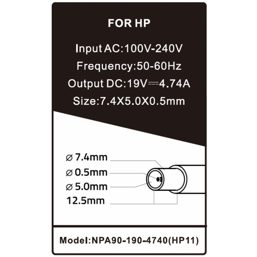 NPA90-190-4740 (HP11) ** Gembird punjac za laptop 90W-19V-4.74A, 7.4x5.0mm black PIN (958) slika 2