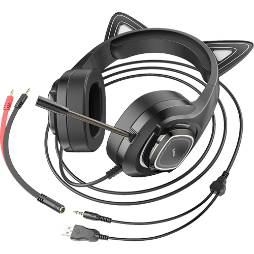 hoco. Slušalice sa mikrofonom, gaming, USB/3.5 mm, LED - W107 Cute Cat Black/Pink slika 4