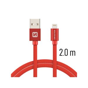 SWISSTEN kabel USB/Lightning, platneni, 3A, 2m, crveni