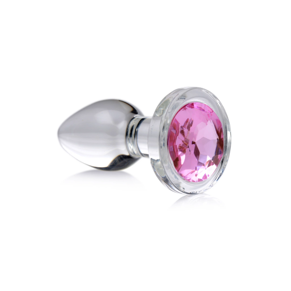 XR Brands Pink Gem - stakleni analni čepić - mali slika 1