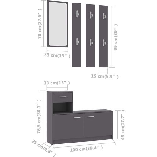 Set za hodnik sivi 100 x 25 x 76,5 cm od iverice slika 34