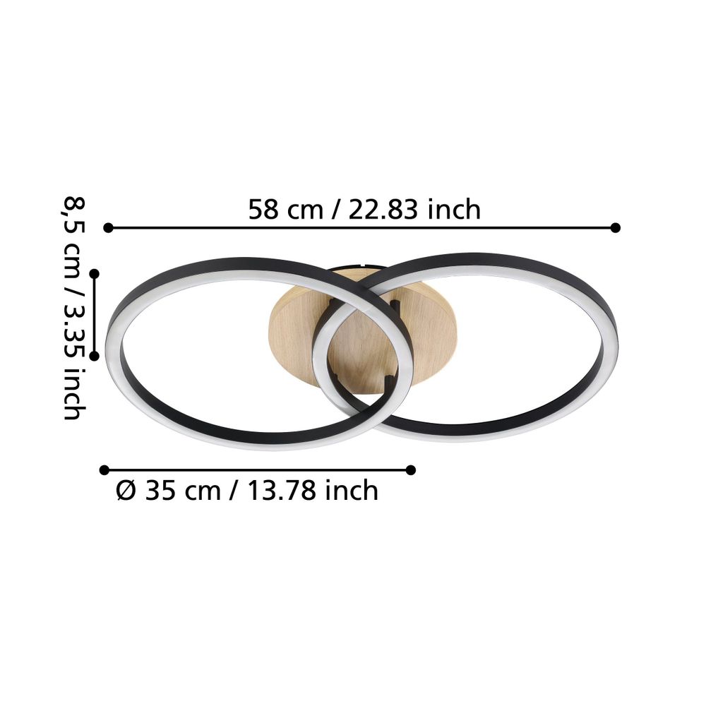 Eglo zidna/stropna LED rasvjeta 'LOMALTAS-Z' - 2x16W, crno/bijela drvo slika 6