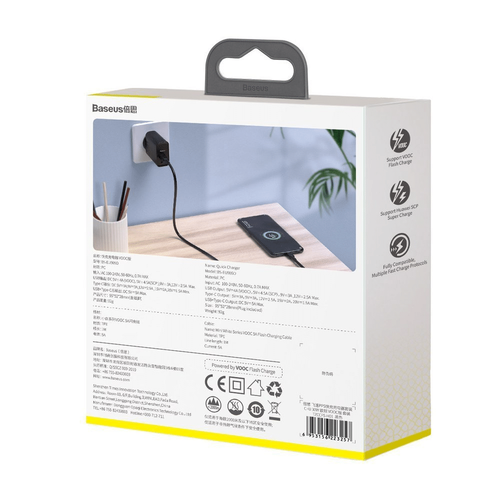 Baseus Speed ​​​​PPS VOOC TZCCFS-H01 AC punjač USB / USB-C / 4.5A / QC 4.0 / PD 3.0 crni slika 5