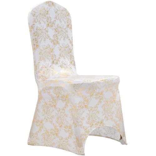 Navlake za stolice 6 kom rastezljive bijele sa zlatnim uzorkom slika 9