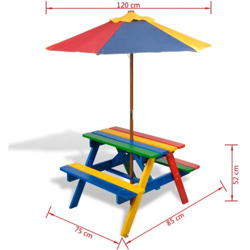 Dječji stol &amp; klupe za piknik sa suncobranom četiri boje slika 14