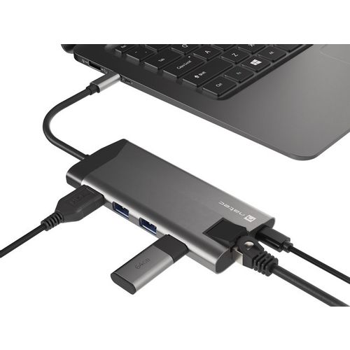 Natec NMP-1690 FOWLER PLUS, USB Type-C 6-in-1 Multi-port Adapter (USB3.0 Hub + HDMI + PD + SD/MicroSD card reader + Gigabit LAN), Max. Output 100W, Grey slika 3