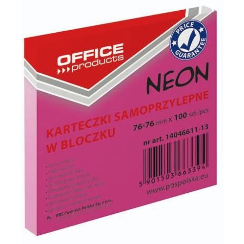 Blok samoljepljivi Office products 76x76 mm, 100 listića, neon rozi slika 1