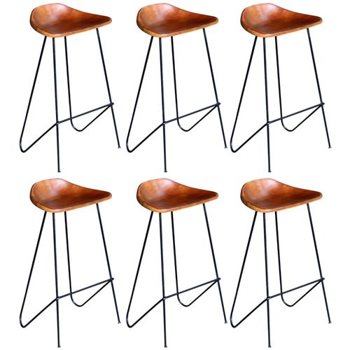 Barske stolice od prave kože 6 kom smeđe slika 8