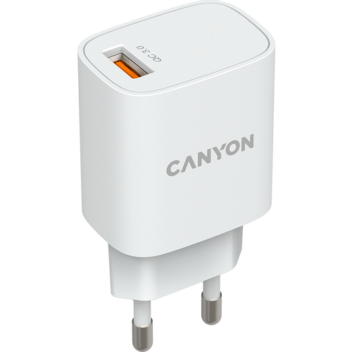 Canyon, Wall charger with 1*USB, QC3.0 18W, Input: 100V-240V, Output: DC 5V/3A,9V/2A,12V/1.5A, Eu plug, OCP/OVP/OTP/SCP, CE, RoHS ,ERP. Size: 80.17*41.23*28.68mm, 50g, White slika 2