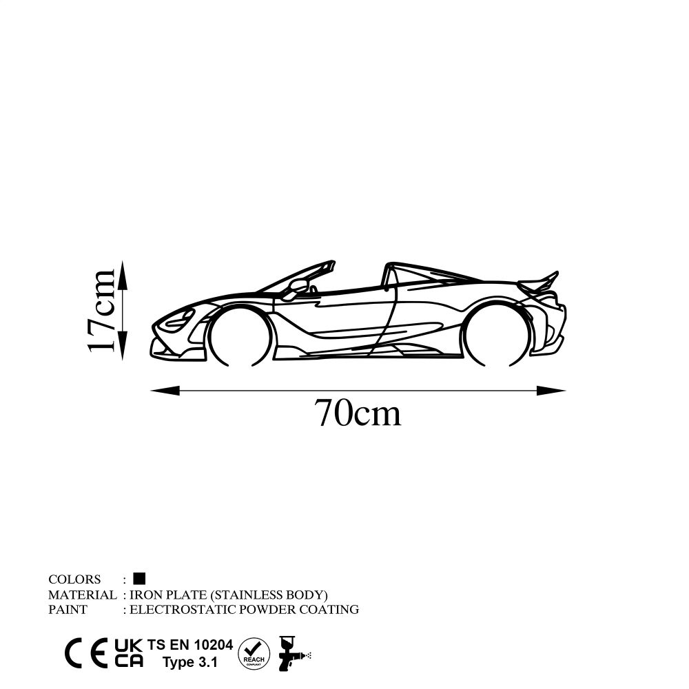 Dekorativni Metalni Zidni Ukras McLaren 720S Silueta u Crnoj Boji slika 5