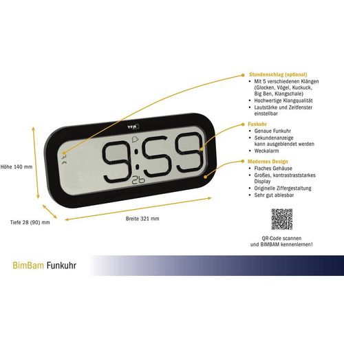 TFA Dostmann 60.4514.01 radijski zidni sat 28 mm x 321 mm x 140 mm  crna slika 3