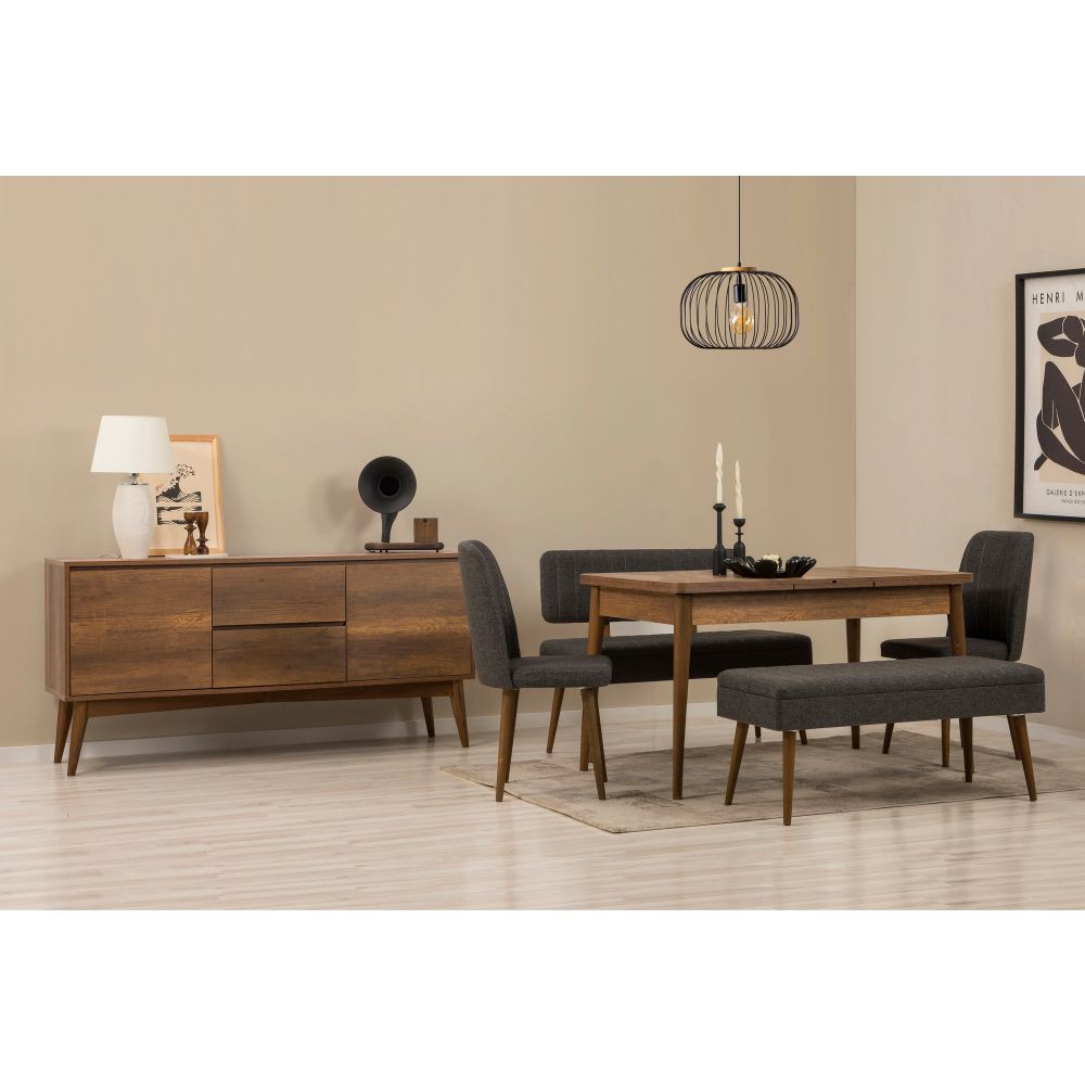 Vina Bench 04 1053 - Set za Trpezariju od 6 Komada u Orahu i Antracitu slika 1