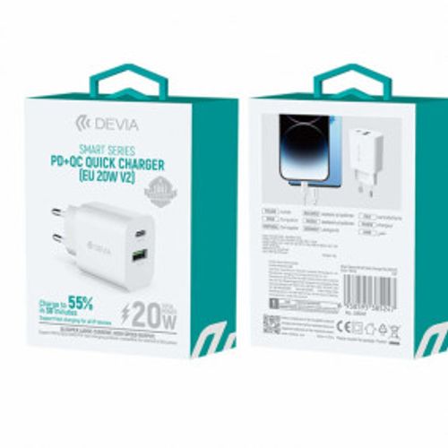 Adapter Devia Smart Series PD+QC Quick Charger 20W Bela slika 1