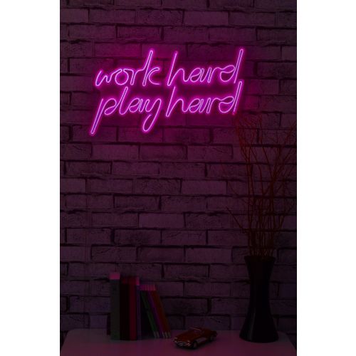 Wallity Ukrasna plastična LED rasvjeta, Work Hard Play Hard - Pink slika 3