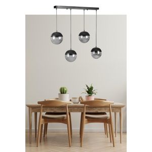 Küre 4 Lü Sıralı Siyah Füme Camlı Sarkıt Dark Grey Chandelier