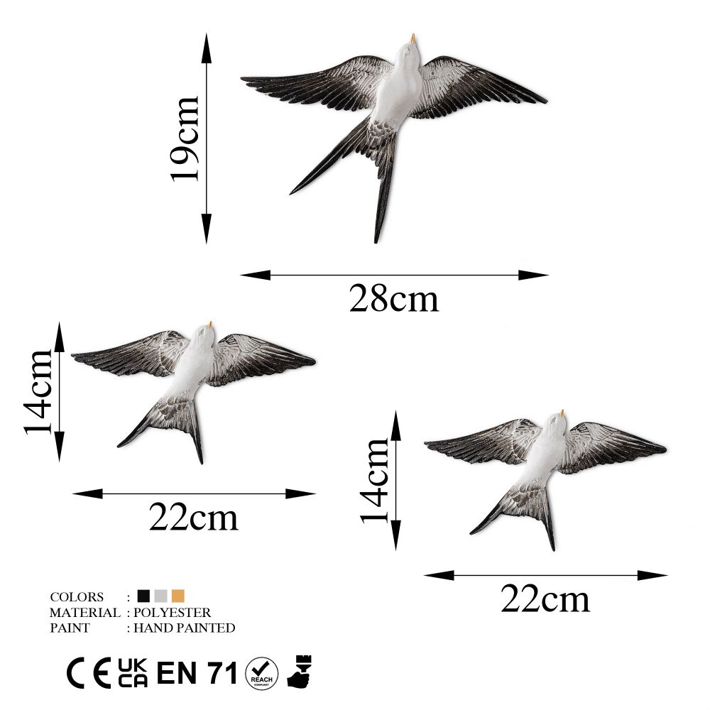 Ukrasni Zidni Element - Letići Lastavica (Crno-Bijeli) slika 7