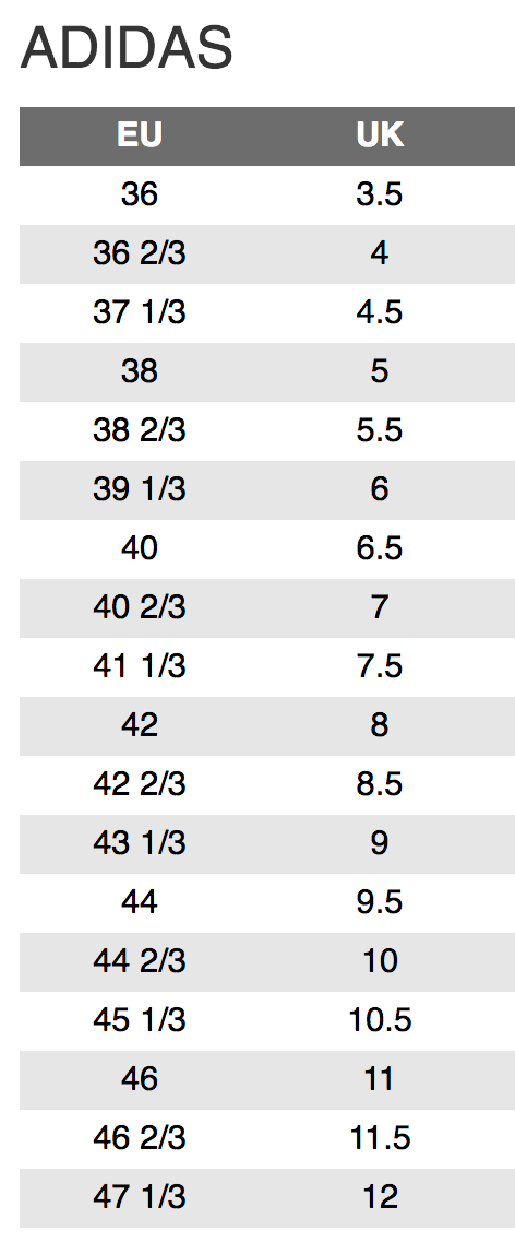 Tablica veličina za brand Adidas