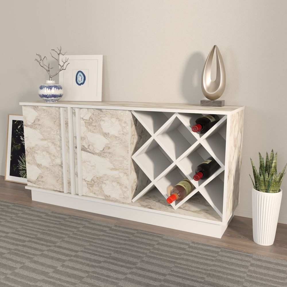 Komoda Luna sa policama za vino - Bijela i Ephesus slika 3