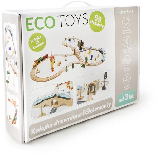 Ecotoys Drveni vlakić na baterije s tračnicama, set od 69 dijelova slika 6