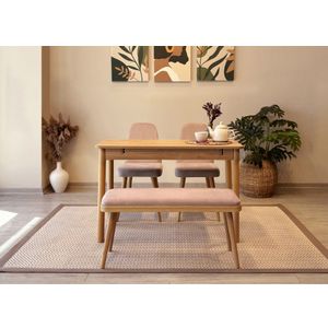 Vina Mini 01 0900 - Ekstenzibilni Trpezarijski Sto i Set Stolica (4 Komada) od Hrasta i Kamena