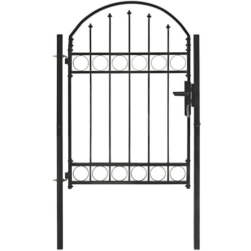 Vrata za ogradu s lučnim vrhom čelična 100 x 125 cm crna slika 22