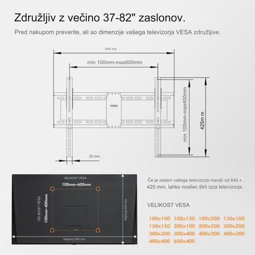 Nosač za TV VonHaus 32-65'' s nagibom do 75kg slika 4