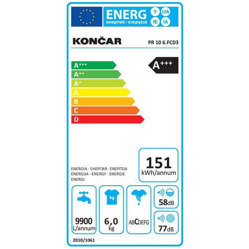Končar perilica rublja PR 10.6.FCD3 slika 3