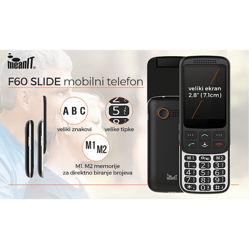 MeanIT Telefon mobilni, 2.8" zaslon ( 7.1 cm ), Dual SIM - F60 SLIDE slika 2