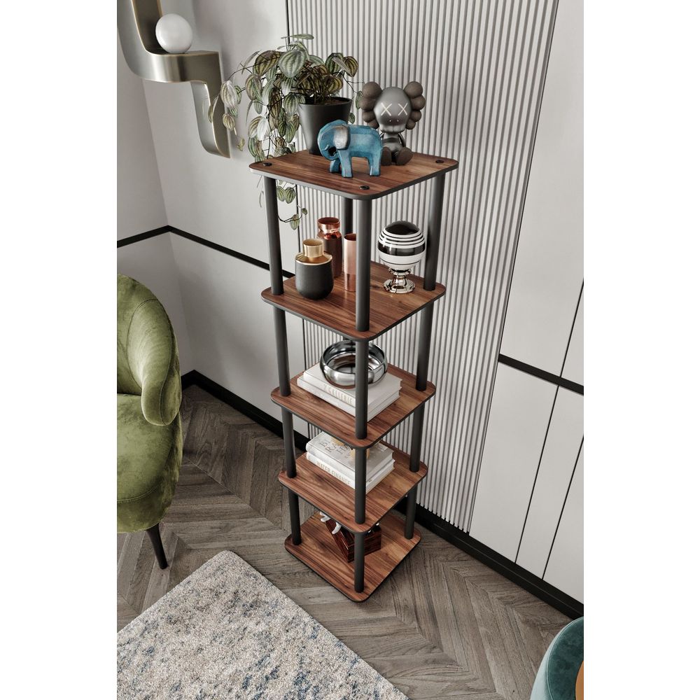  Bookshelf Bookcase 5 Tiers Square, colour Walnut slika 3
