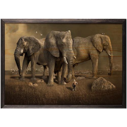Wallity Drvena uokvirena slika, Elephant Horde XL slika 2